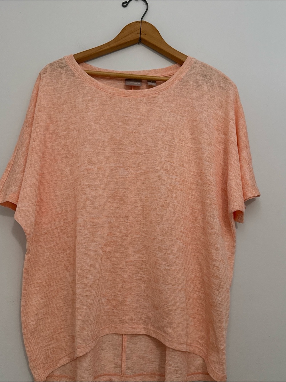 Chico's Peach Short Sleeve Relaxed Tee Casual Summer Vacation Resortwear XL